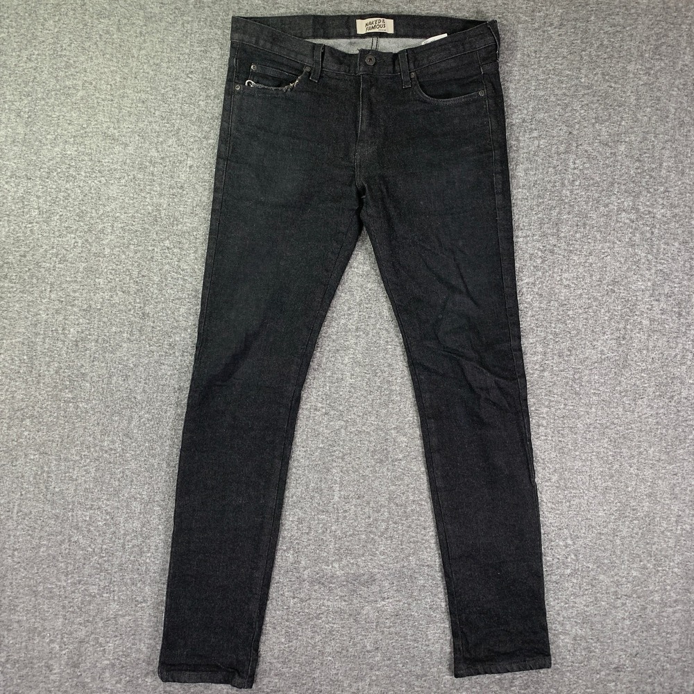 Naked & Famous Jeans Men 33x33 Super Guy Skinny Ash Black Stretch Japanese Denim